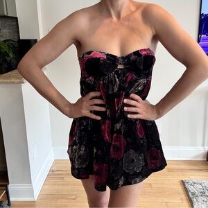 Free People Black and Pink Chemise with Floral Velvet